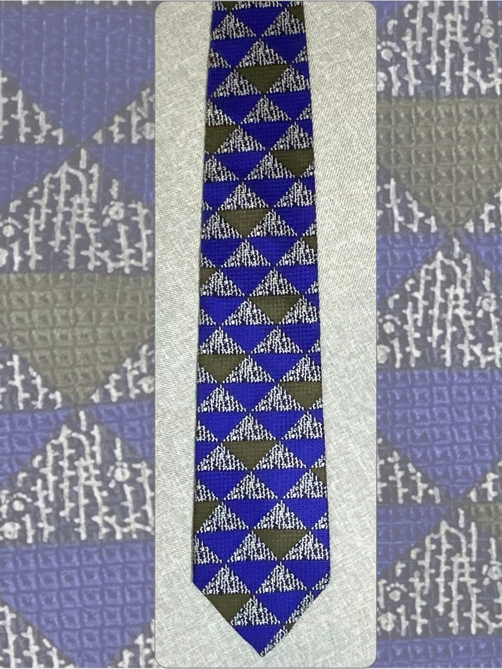 Vintage Caravaggio Silk Tie Blue Olive Geometric